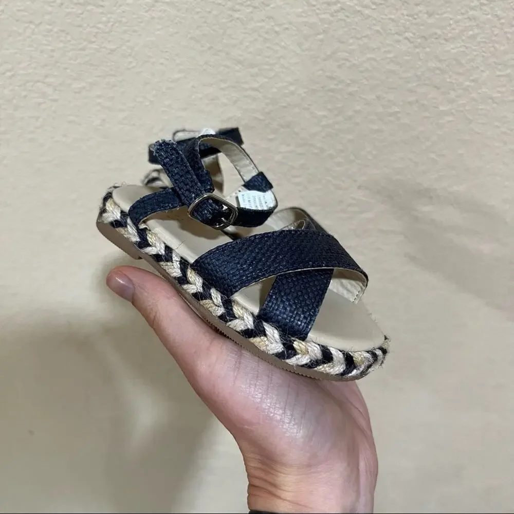 Janie and Jack navy blue tan espadrille sandals NEW